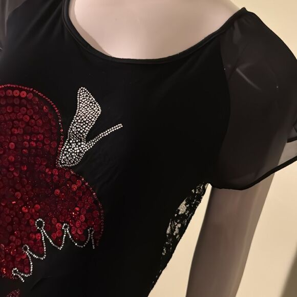 Disney Couture rhinestone sequin apple slipper lace backsnow white cap sleeve . - Picture 10 of 12